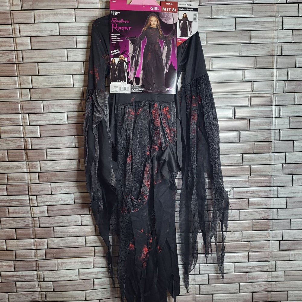 New Soulless Reaper Halloween Costume‎ Girl's Medium 7-8 Black Dress Up Outfit